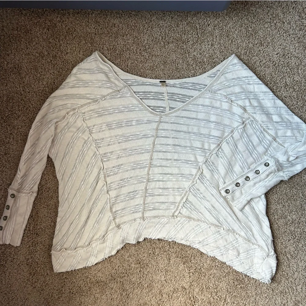 W Cream Free People Oversized Thin Knit Sweater Shirt Size XS |A40 - Picture 7 of 10